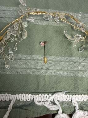 Vintage Porcelain Pink Rose Stick Pin — Gold Tone Leaf Detail